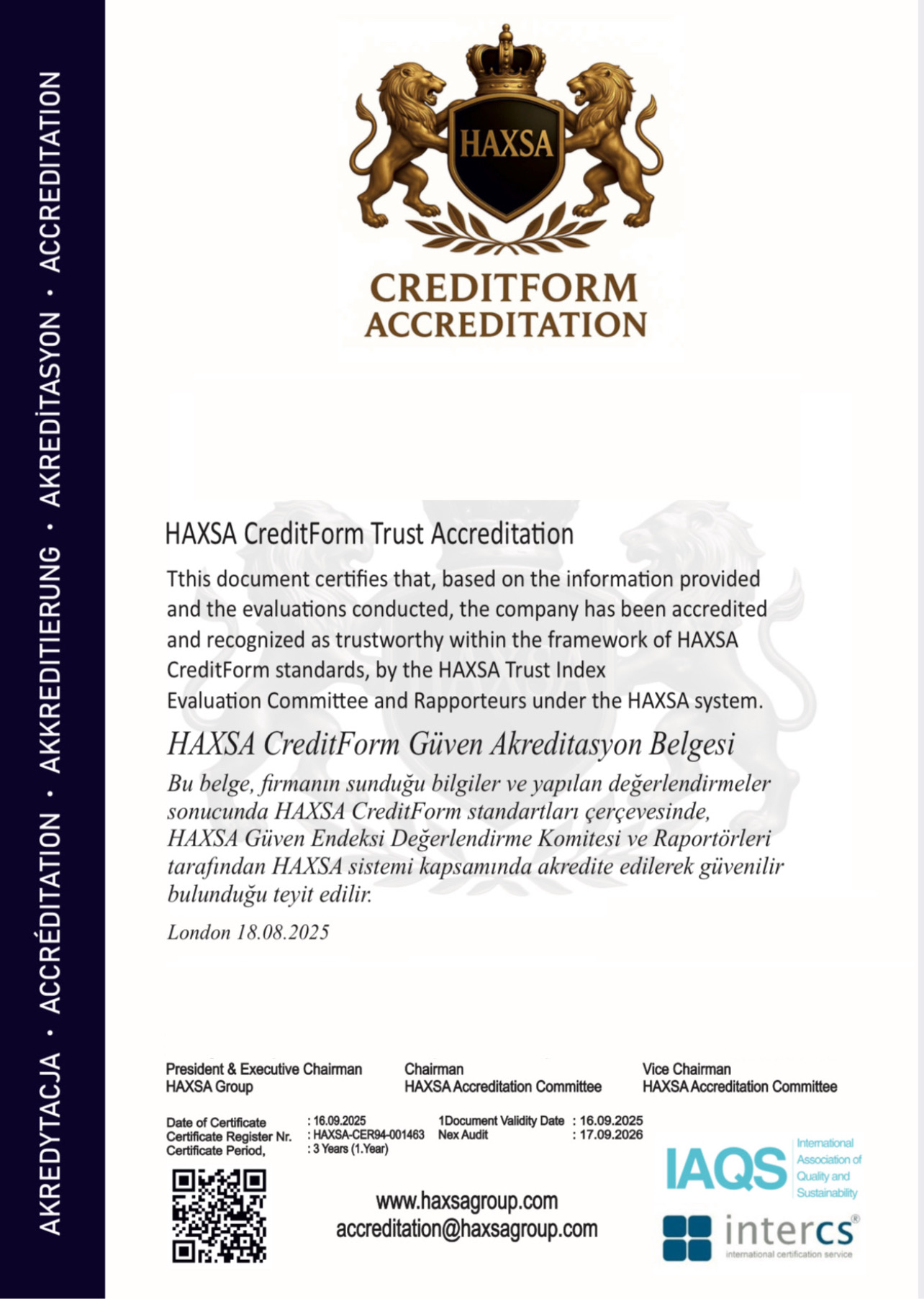 HAXSA CREDITFORM AKREDİTASYON 